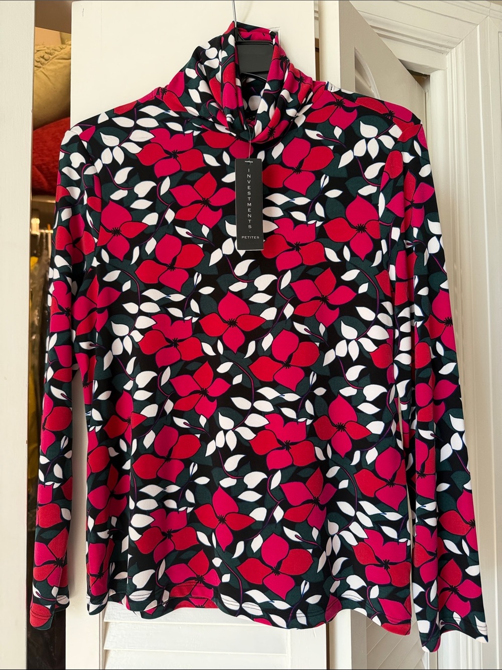 Investments Pink Floral Long-Sleeve Turtleneck Top